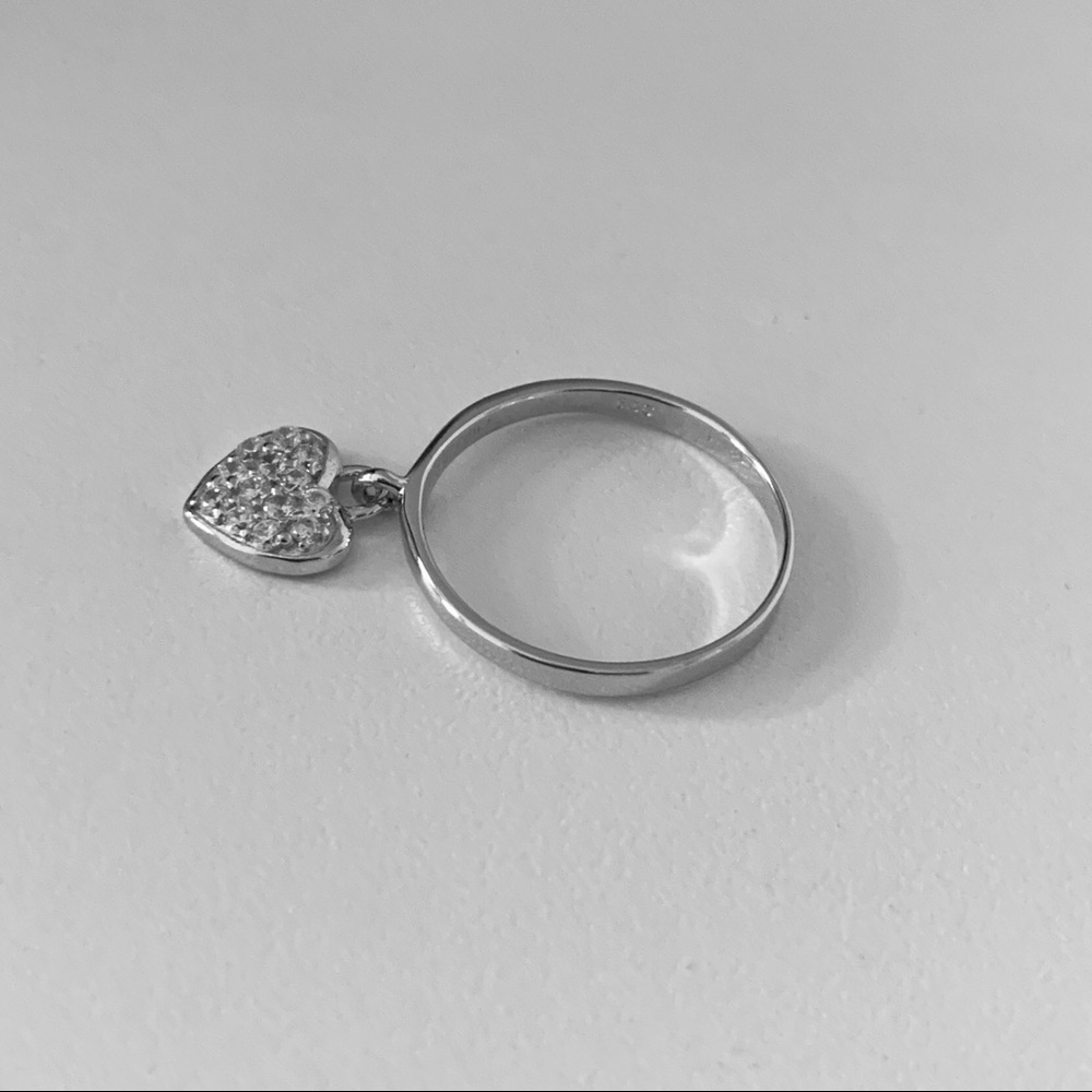 Sterling Silver Dangling CZ Heart Ring, Silver Rings, Love Hearts, Silver Band